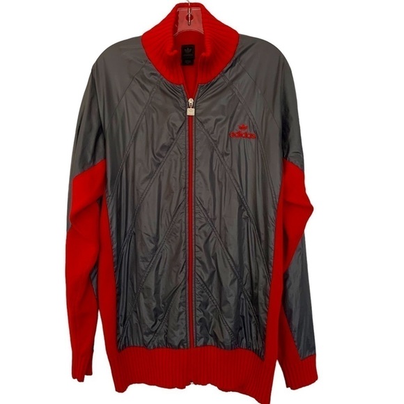 Adidas Y2K Icebreaker Gray Quilted Red Knit Bomber Training Varsity Jacket Sz L - Picture 1 of 10